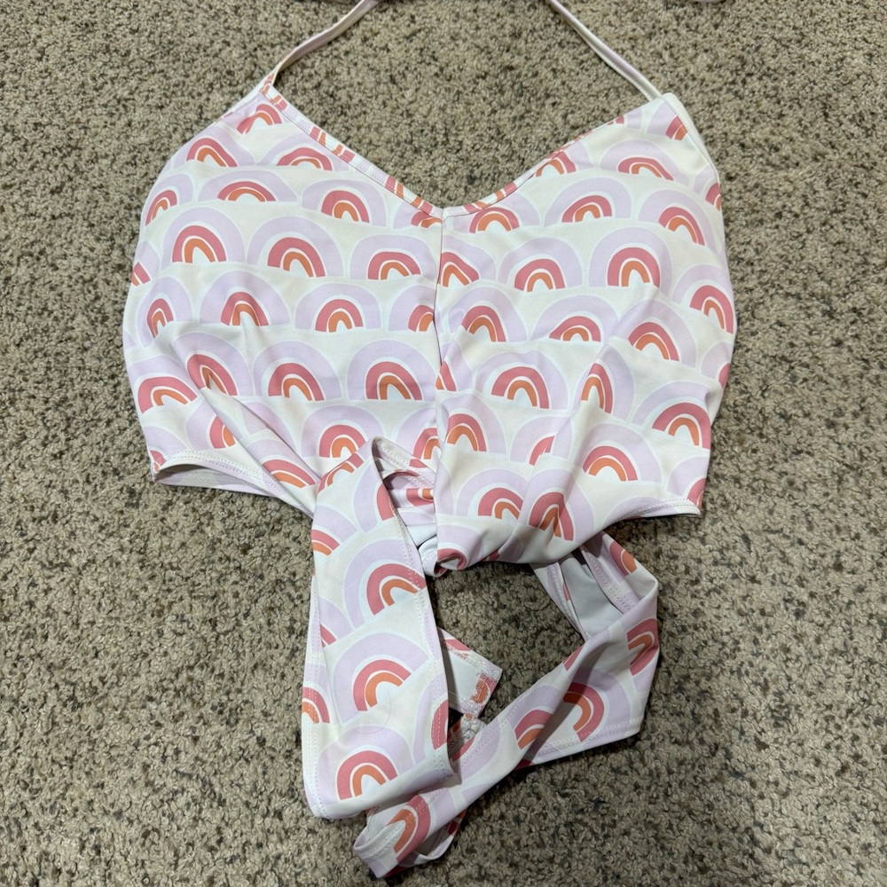 Kortni Jeane Pink and Coral Rainbow Print Swim Top